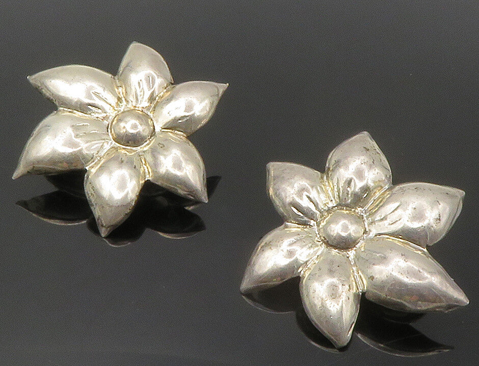 925 Sterling Silver  Vintage Flower Motif Non Pierce Drop Earrings  EG7189