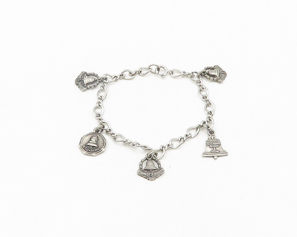 925 Sterling Silver  Vintage Shiny Attendance Award Charm Bracelet  BT7820