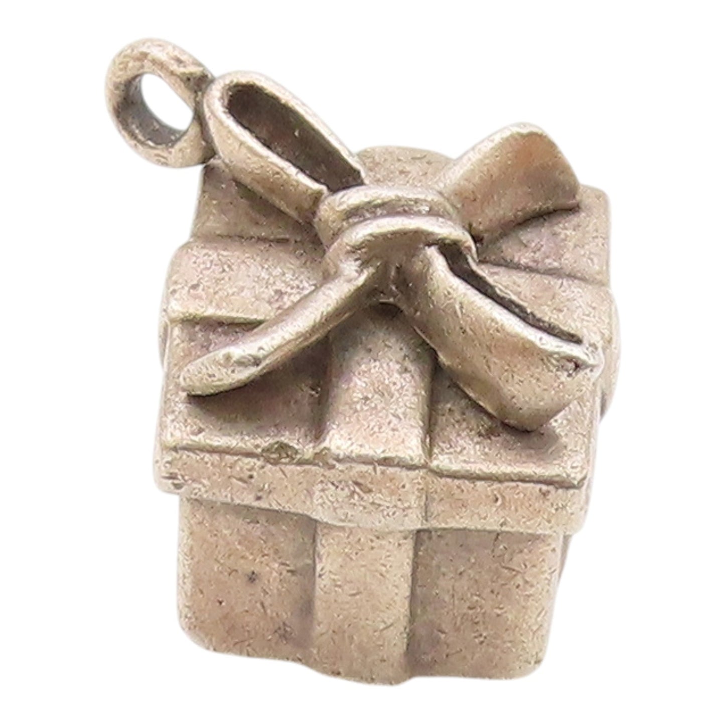 925 Sterling Silver  Vintage Sculpted Wrapped Gift Box Pendant  PT20206