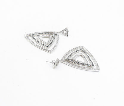 925 Sterling Silver  Sparkling Cubic Zirconia Tringle Dangle Earrings  EG4013