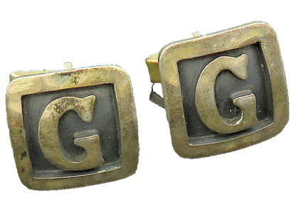 RANCHO ALEGRO TAXCO 925 Silver  Vintage Oxidized G Initial Cufflinks  TR2965