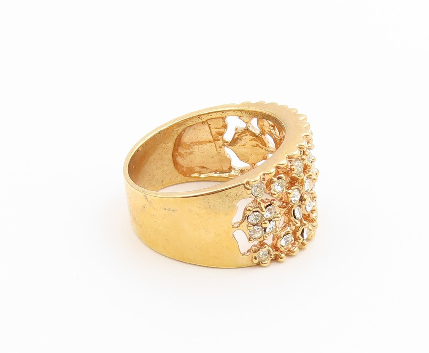 925 Sterling Silver Vintage Ring Gold Plated CZ Floral Openwork  Sz 8  RG36945