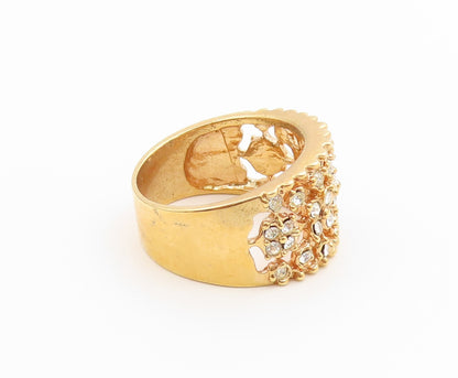925 Sterling Silver Vintage Ring Gold Plated CZ Floral Openwork  Sz 8  RG36945