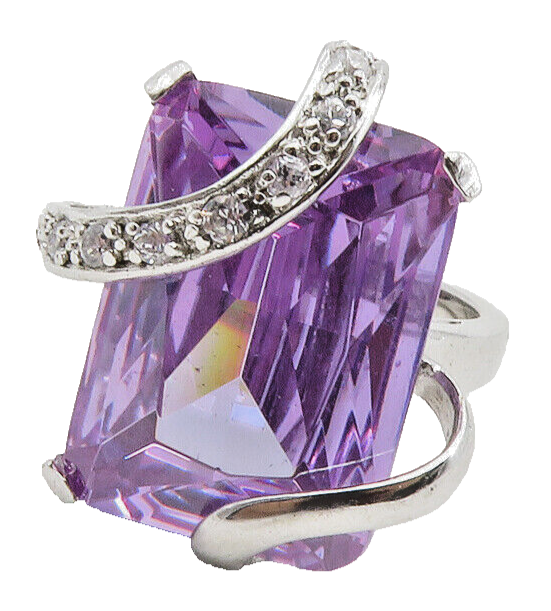 925 Sterling Silver  Purple Cubic Zirconia Swirl Cocktail Ring Sz 6.5  RG12984