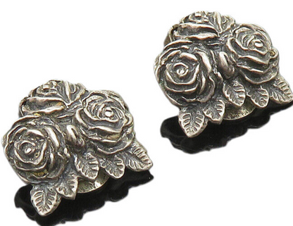 NAPIER 925 Silver  Vintage Antique Rare Roses Non Pierce Earrings  EG10371