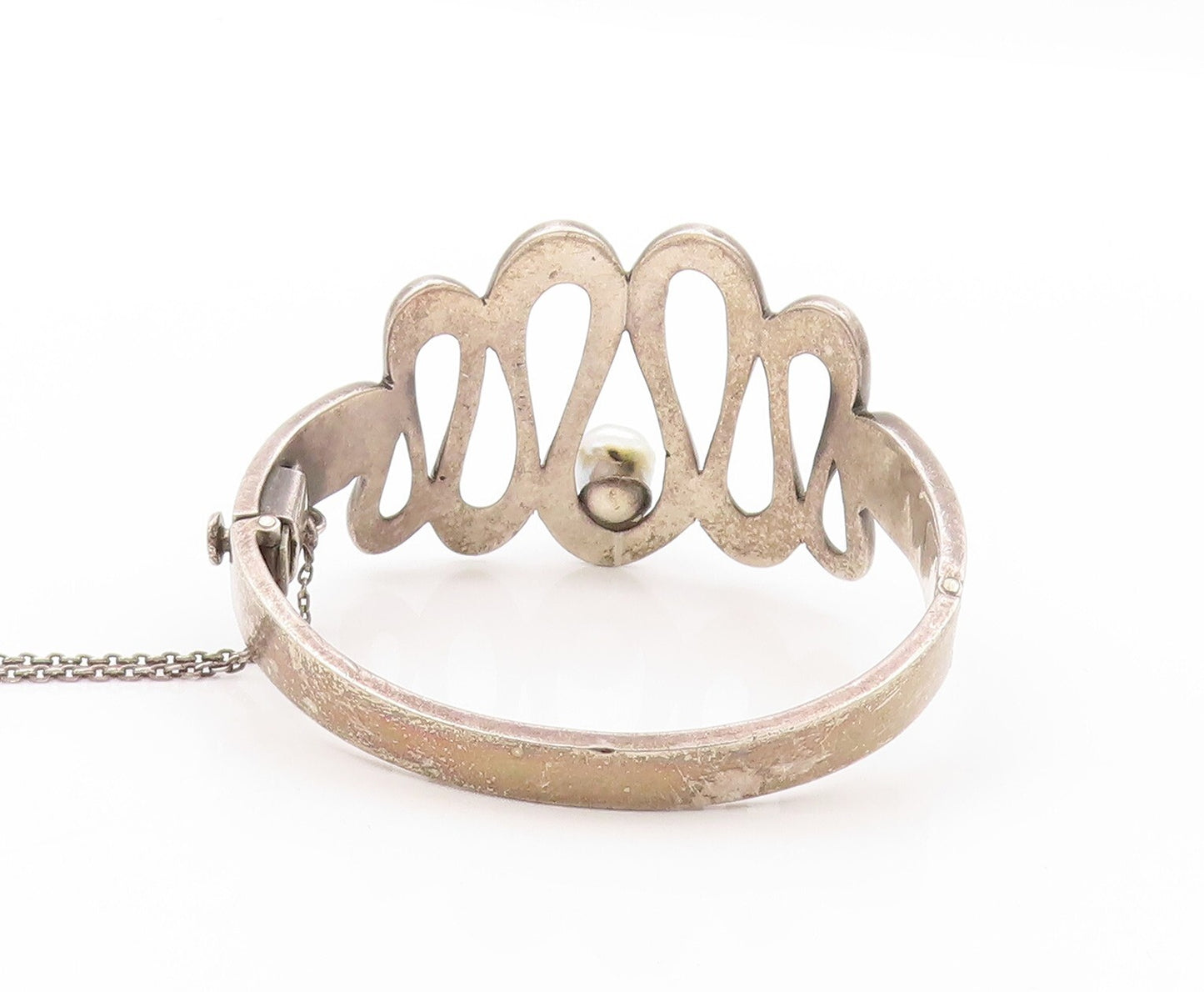 925 Sterling Silver Vintage Bracelet MIGUEL MELENDEZ TAXCO Pearl On Wave BT11033