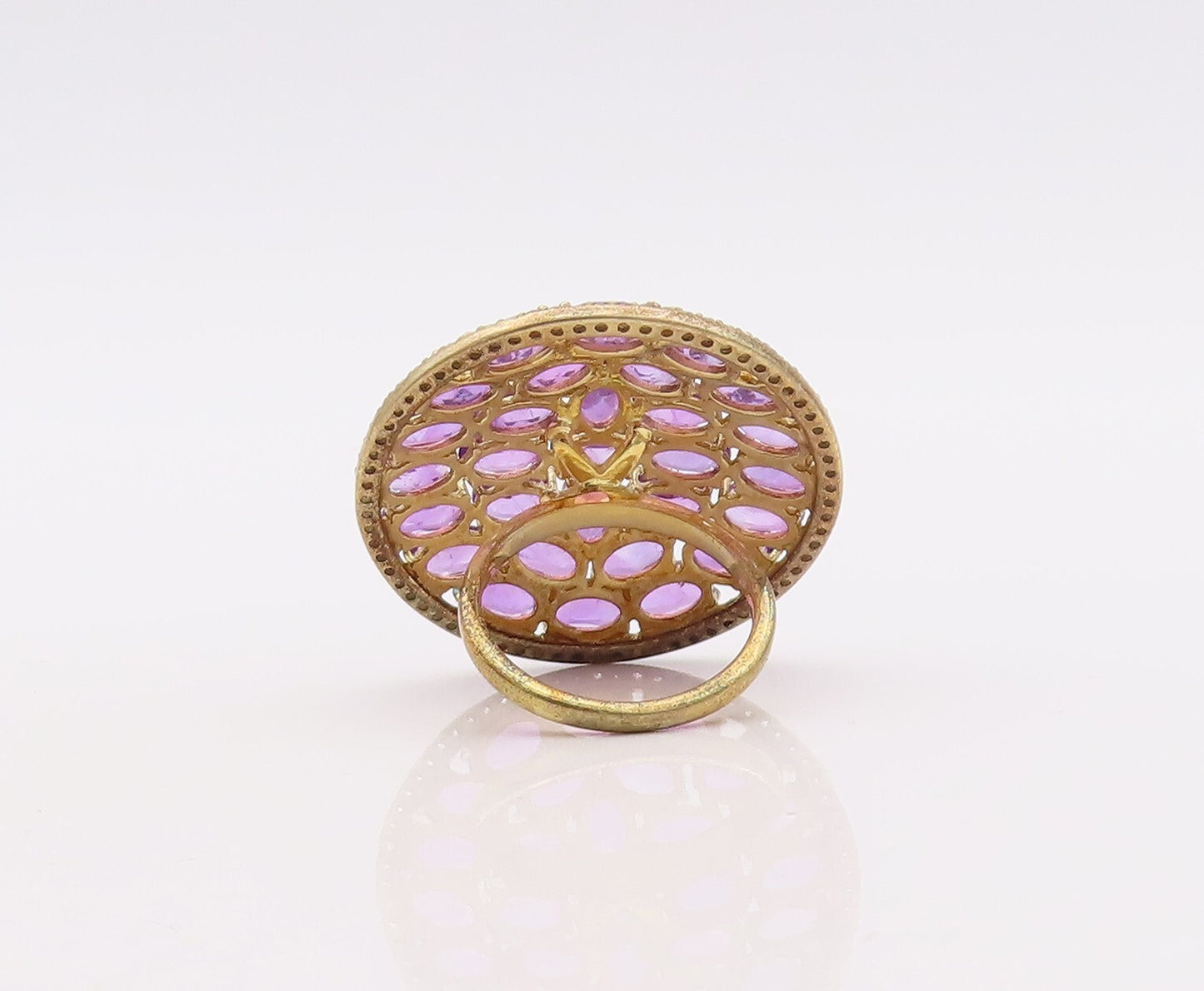925 Sterling Silver Vintage Ring Gold Plated Oval Amethyst & CZ  Sz 7  RG29924