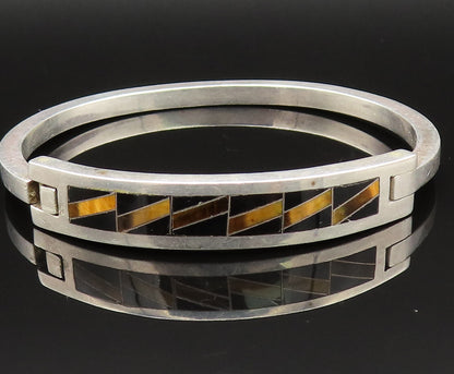 CECILIA TONO 925 Silver  Vintage Inlaid Onyx & Tiger's Eye Bracelet  BT9531