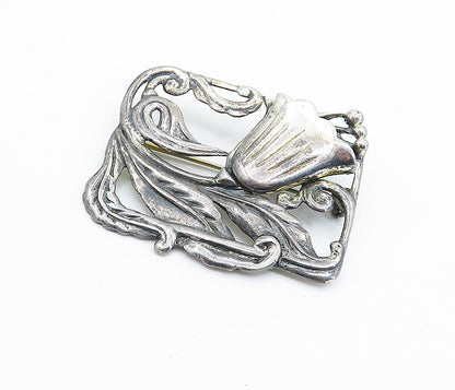925 Sterling Silver  Vintage Antique Oxidized Floral Vine Brooch Pin  BP2137