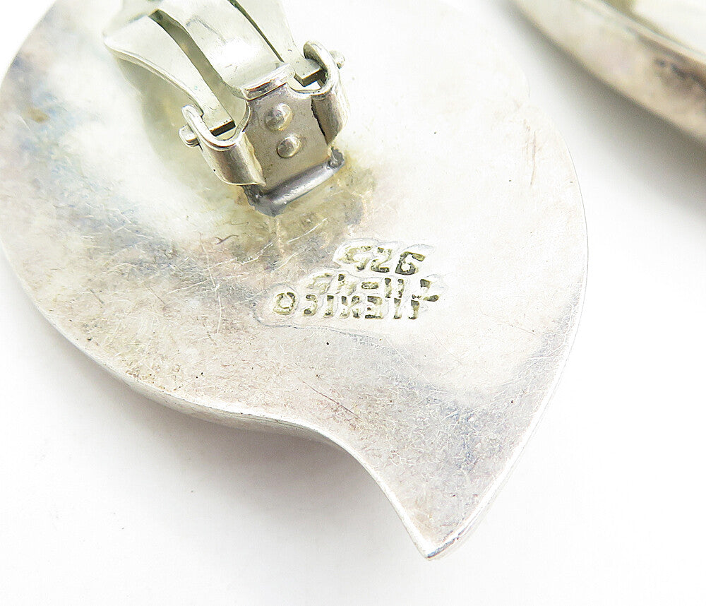 MEXICO 925 Sterling Silver  Vintage Modernist Leaf Non Pierce Earrings EG2237