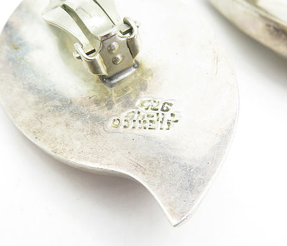 MEXICO 925 Sterling Silver  Vintage Modernist Leaf Non Pierce Earrings EG2237