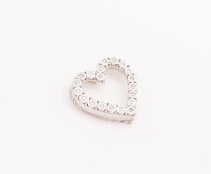 925 Sterling Silver Vintage Pendant Floral Diamonds Inlay Cutout Heart  PT23186