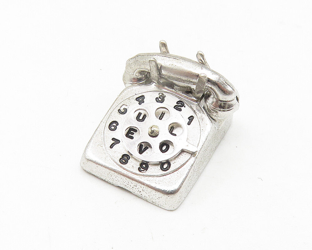 925 Sterling Silver  Vintage Shiny Old Fashioned Telephone Pendant  PT8926