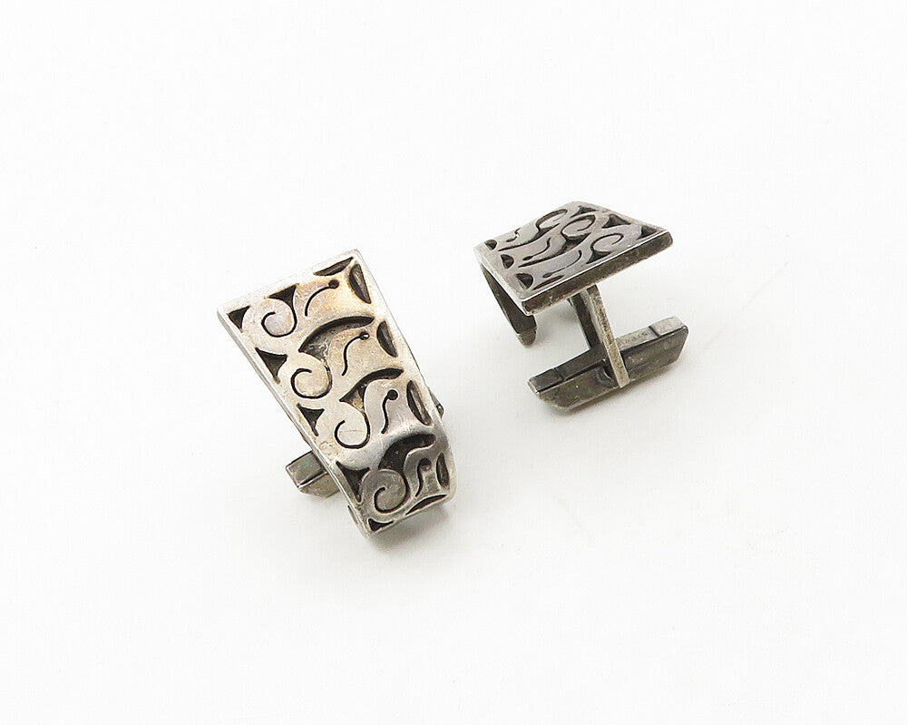 925 Sterling Silver  Vintage Dark Tone Swirl Pattern Curved Cufflinks  TR2432