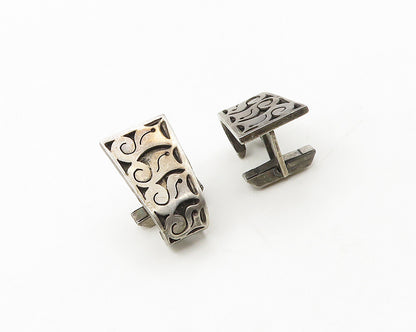 925 Sterling Silver  Vintage Dark Tone Swirl Pattern Curved Cufflinks  TR2432