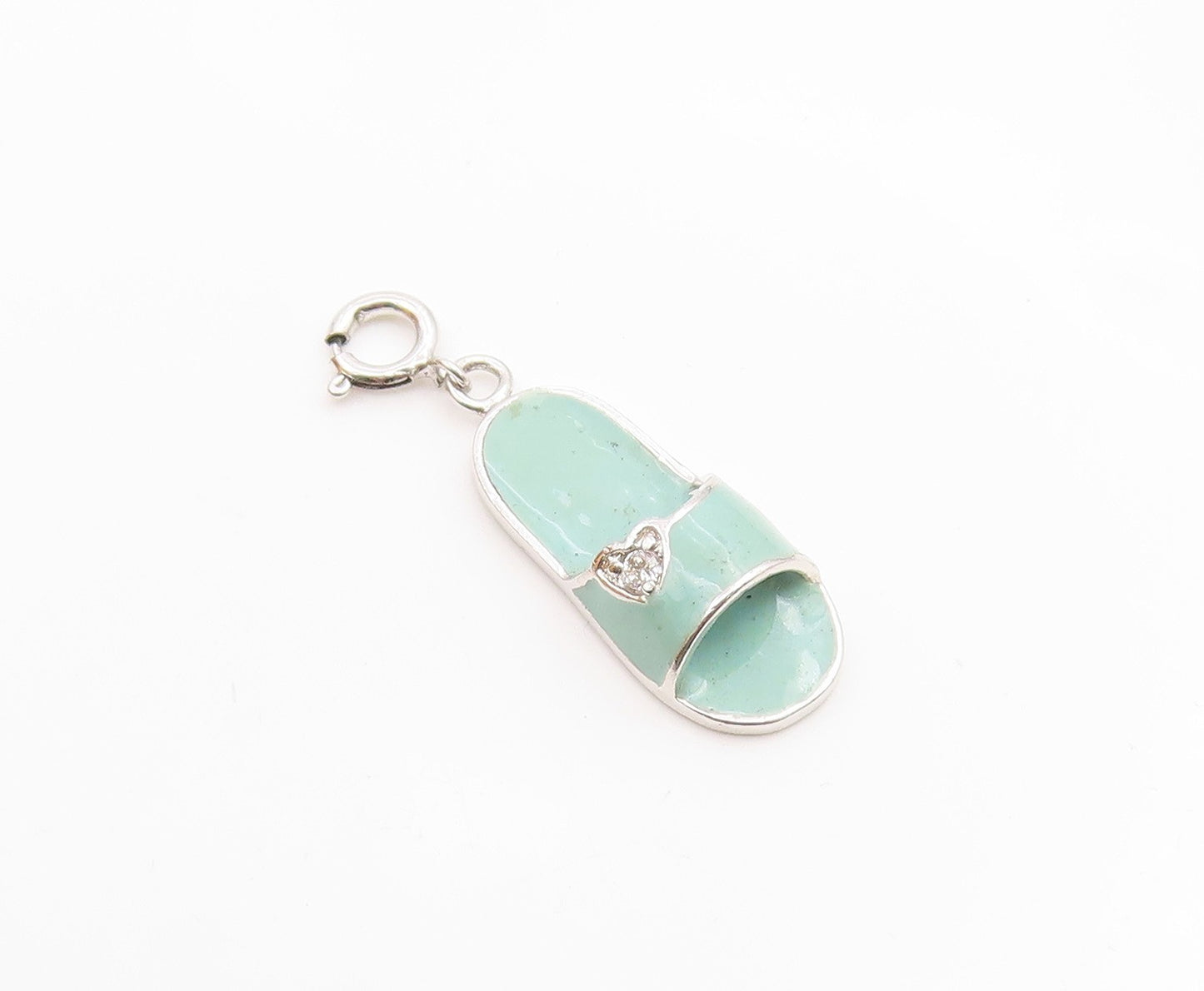 925 Sterling Silver  Topaz Accented Enamel Coated Sandal Motif Pendant  PT8850