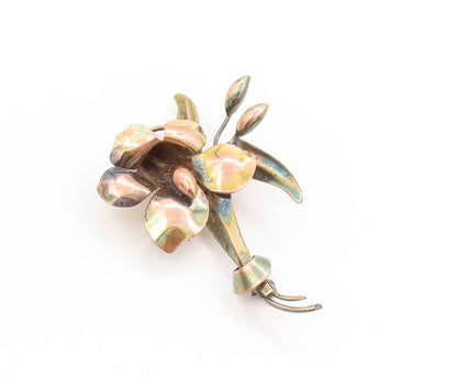 12K Gold & 925 Sterling Silver Vintage Brooch CARL ART Floral Design Pin BP11851