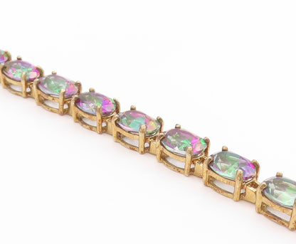 925 Sterling Silver Vintage Bracelet Gold Plated Oval Mystic Topaz Chain BT11380