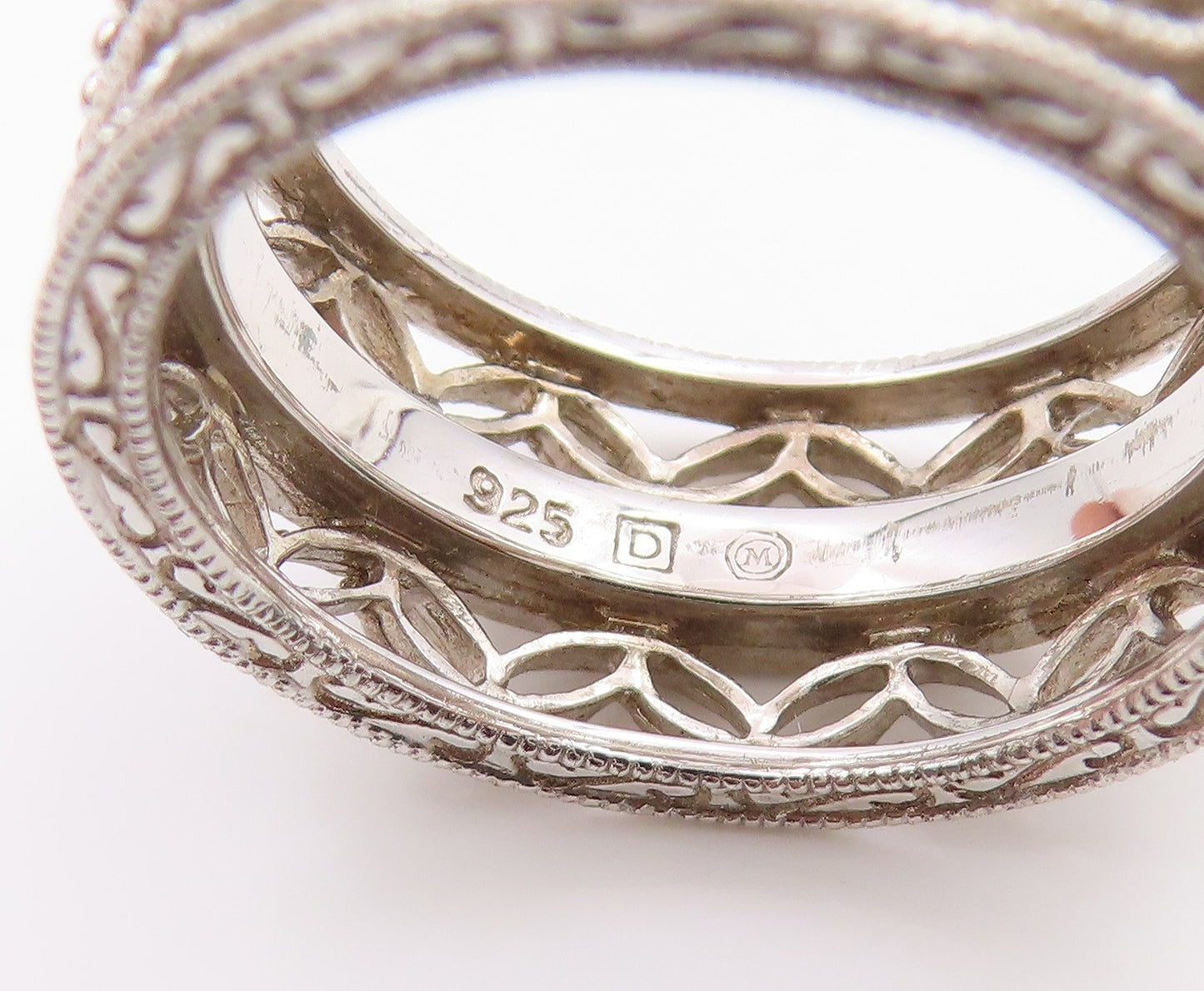 925 Sterling Silver Vintage Ring Real Diamonds Floral Scroll Band  Sz 5  RG36210