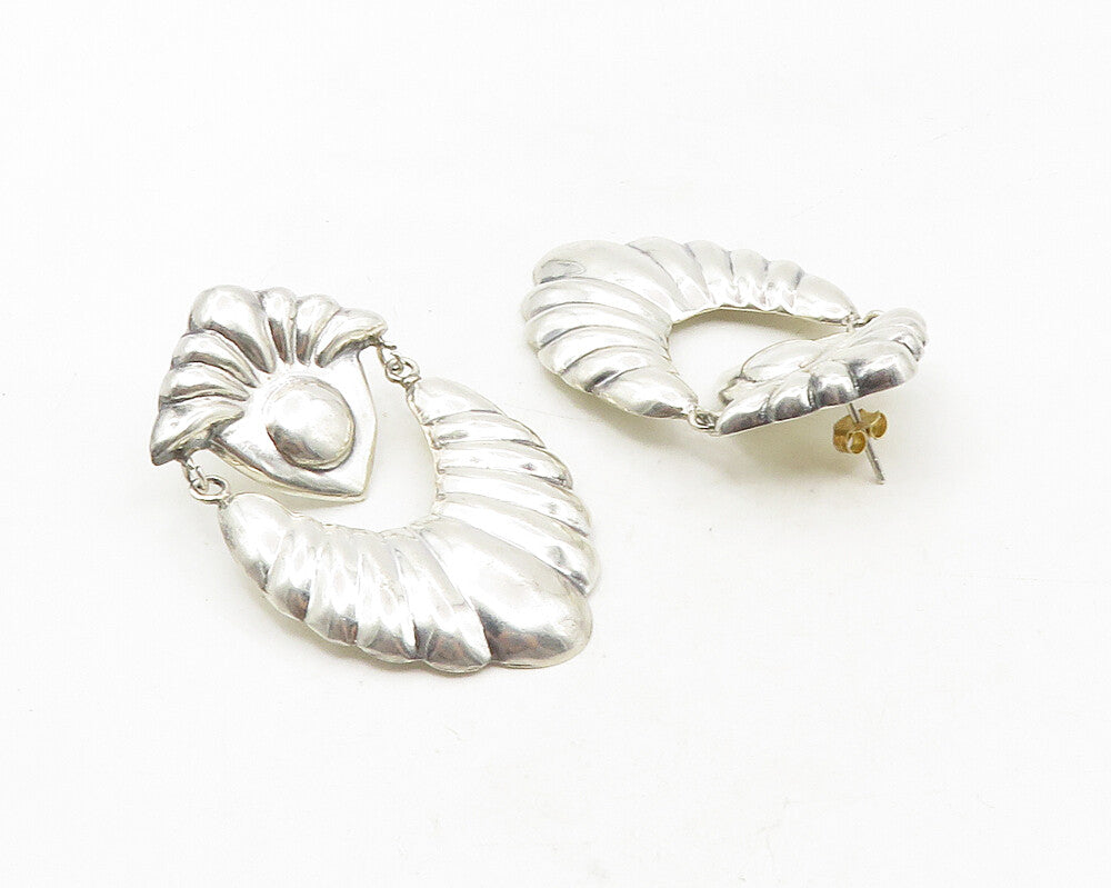 925 Sterling Silver  Vintage Shiny Fluted Design Drop Earrings  EG5247