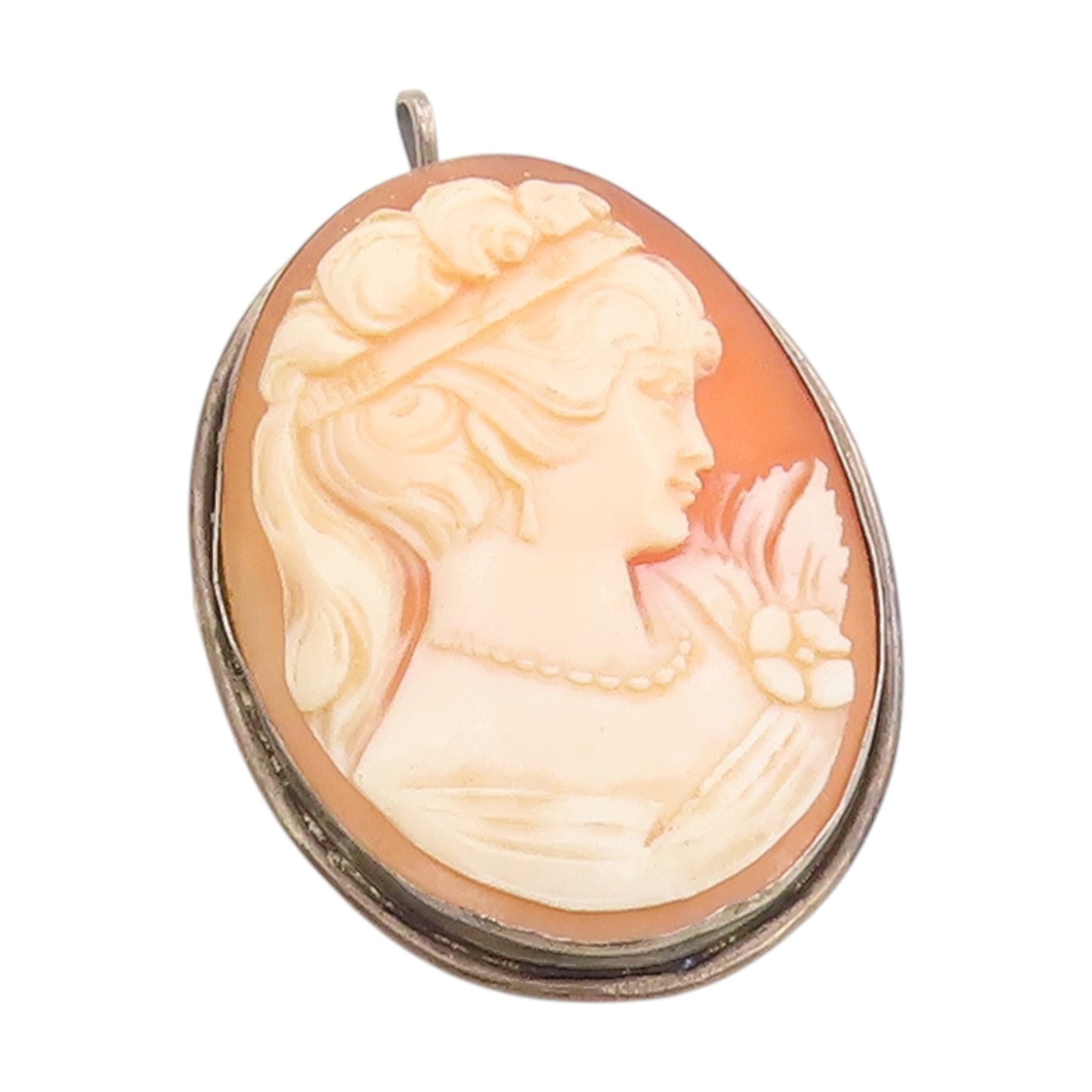 925 Sterling Silver Vintage Brooch Carved Victorian Revival Cameo Pin  BP11890