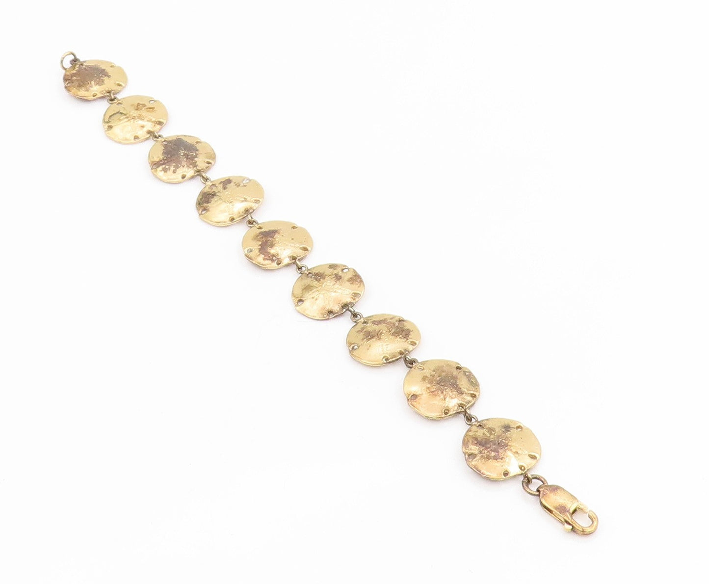 925 Sterling Silver Vintage Bracelet Gold Plated Etched Circular Link  BT11682
