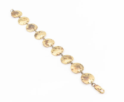 925 Sterling Silver Vintage Bracelet Gold Plated Etched Circular Link  BT11682