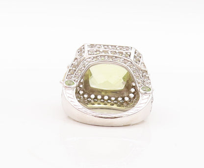 925 Sterling Silver Vintage Ring Square Peridot & Citrine Topaz  Sz 7  RG29392