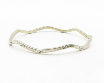 MEXICO 925 Sterling Silver Vintage Flower Etched Wavy Bangle Bracelet BT5132