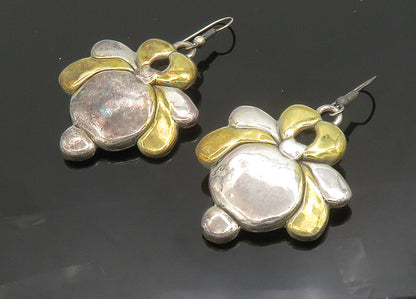 925 Sterling Silver  Vintage Shiny Two Tone Dangle Earrings  EG9848