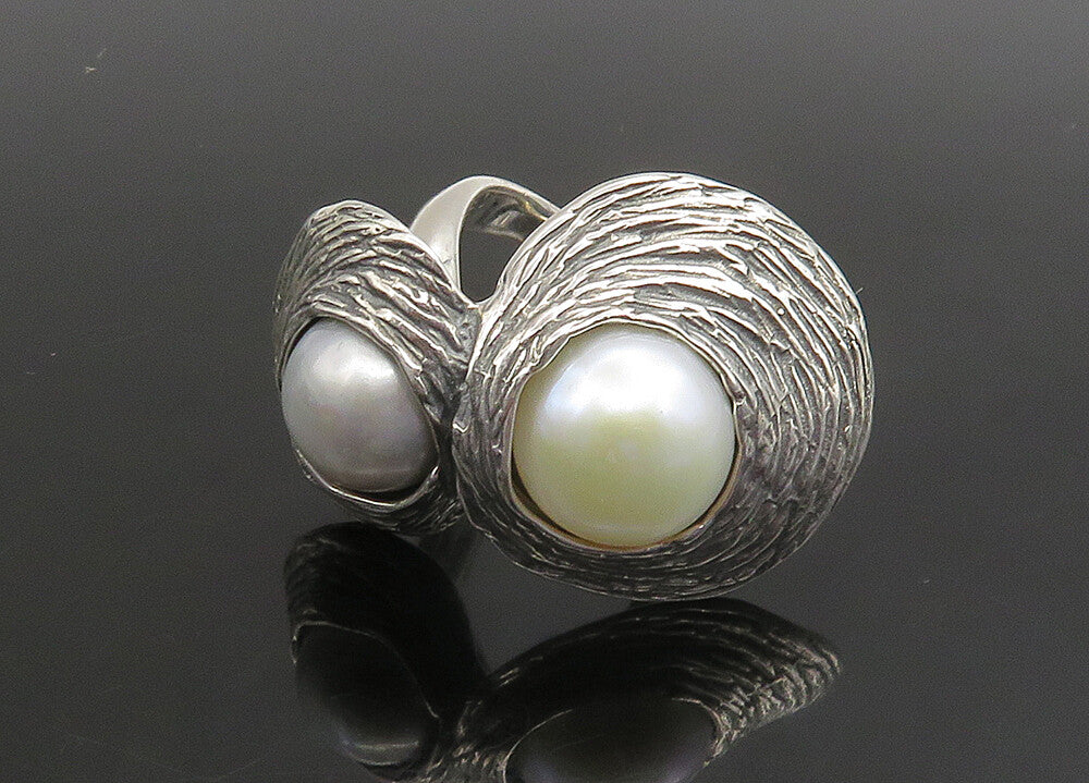 ISRAEL HAGIT GORALI 925 Silver  Vintage Pearls Cocktail Ring Sz 7  RG23457