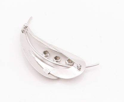 925 Sterling Silver Vintage Brooch Pin BEAU Beaded Carved Large Leaf  BP10851
