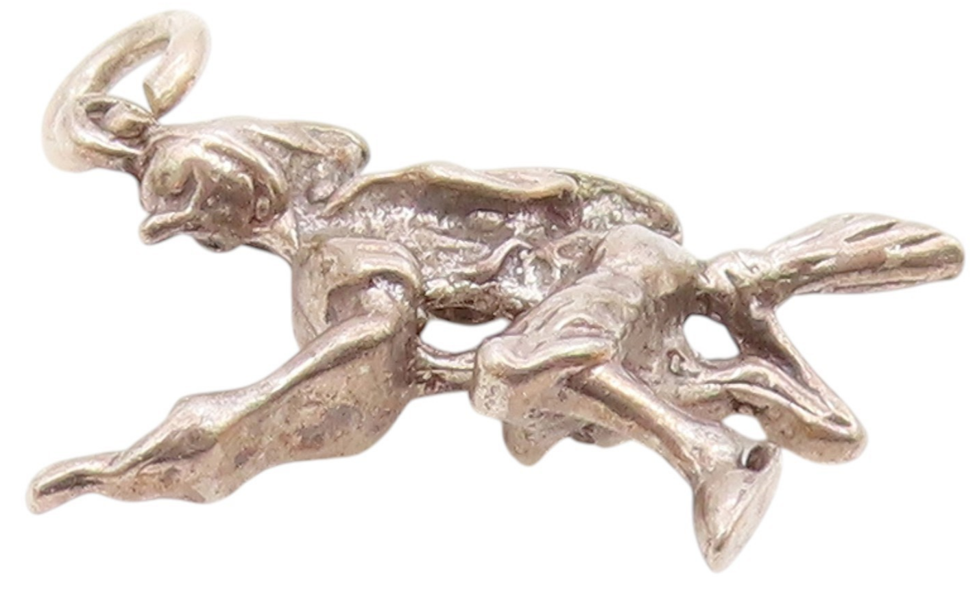 925 Sterling Silver  Vintage Flying Witch On Broomstick Pendant  PT17076