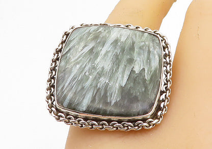 925 Sterling Silver  Gemstone Chain Link Square Cocktail Ring Sz 9  RG8182