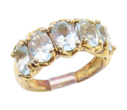 925 Sterling Silver Vintage Ring Gold Plated Oval Cut Blue Topaz  Sz 7  RG34812