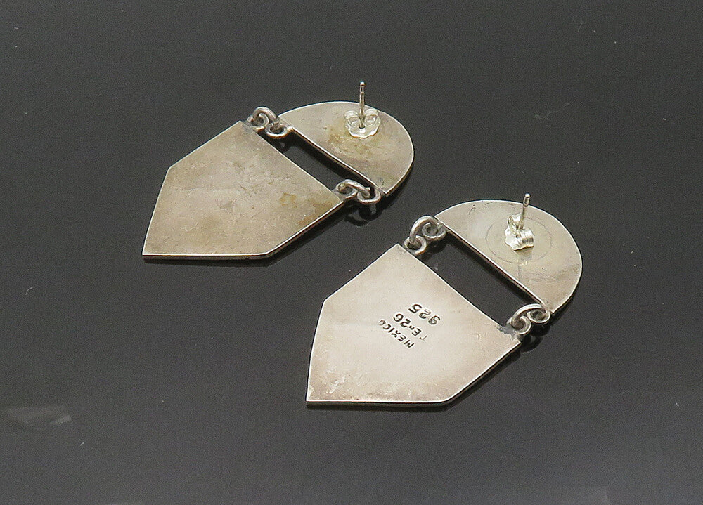 MEXICO 925 Silver  Vintage Shiny Etched Pattern Dangle Earrings  EG10256