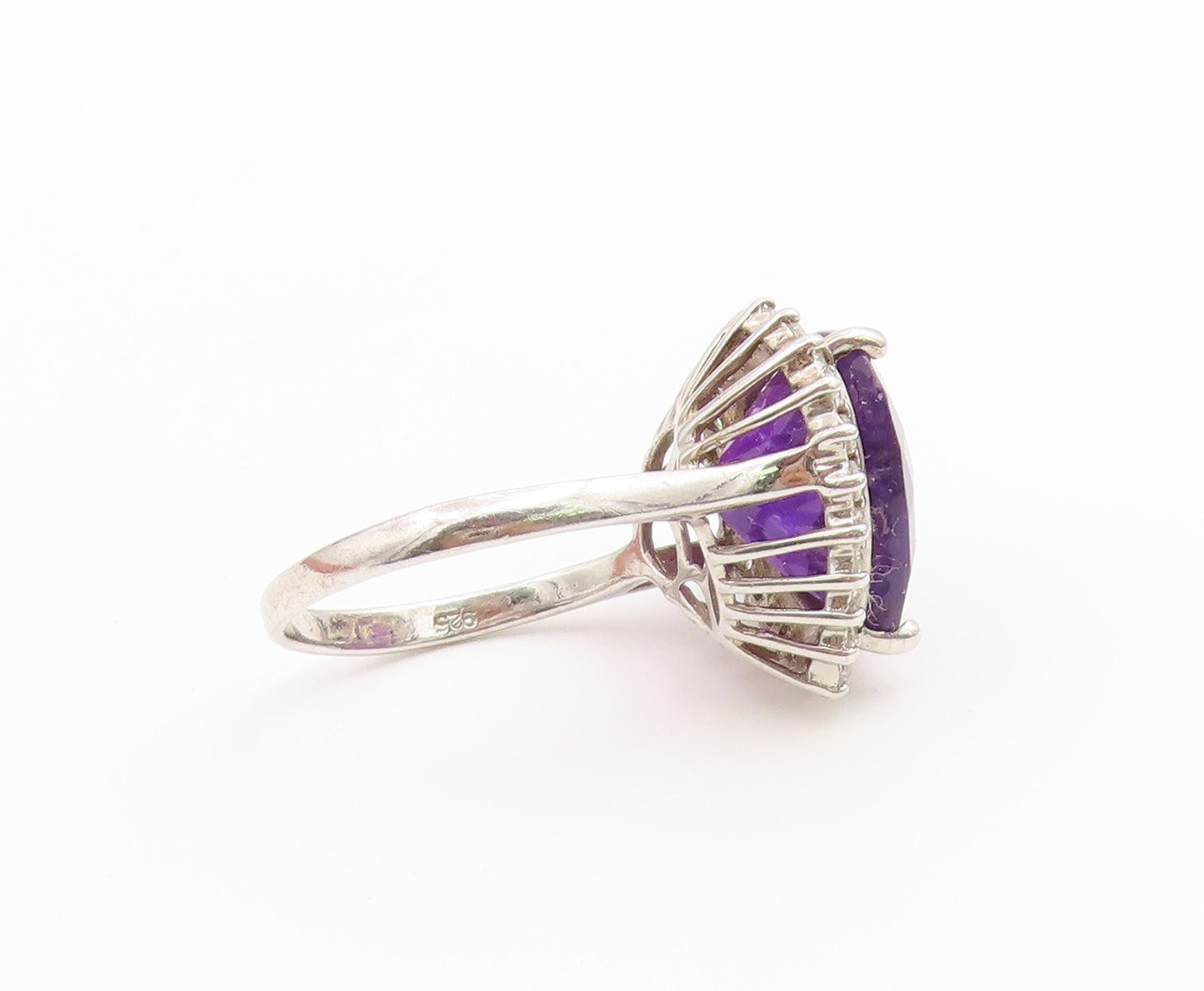 925 Sterling Silver Vintage Ring Amethyst Halo Topaz Love Heart  Sz 11  RG36738