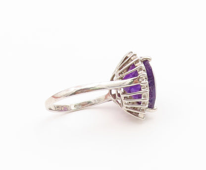 925 Sterling Silver Vintage Ring Amethyst Halo Topaz Love Heart  Sz 11  RG36738