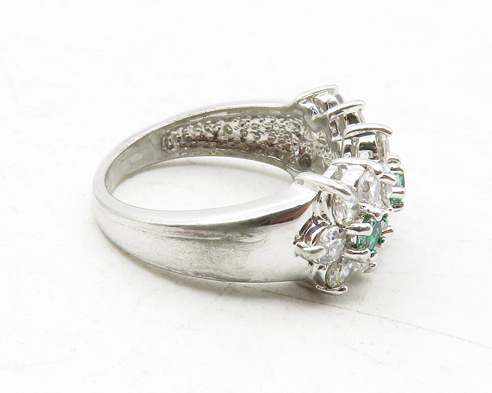 925 Sterling Silver  Cubic Zirconia & Topaz Floral Band Ring Sz 6  RG12579