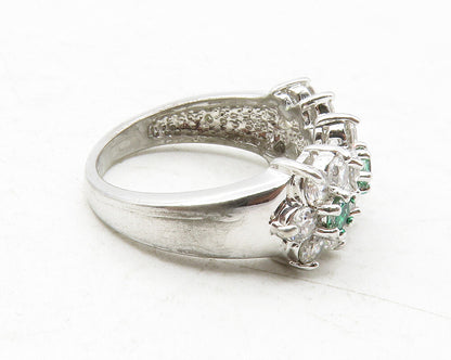 925 Sterling Silver  Cubic Zirconia & Topaz Floral Band Ring Sz 6  RG12579