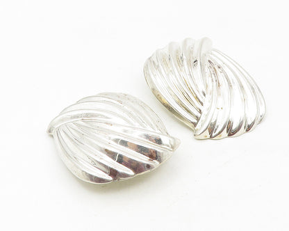MEXICO 925 Sterling Silver  Vintage Shiny Modernist Non Pierce Earrings EG5851