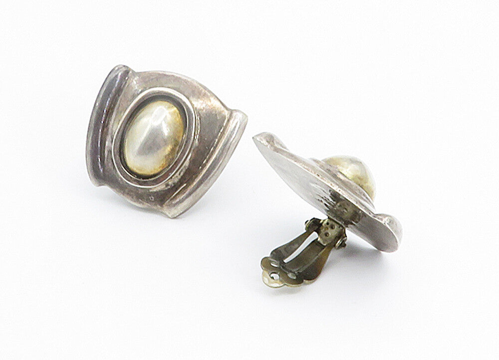 MEXICO 925 Silver  Vintage Dark Tone Dome Design Non Pierce Earrings  EG2931