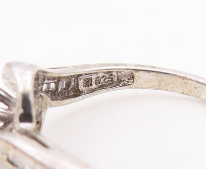 925 Sterling Silver Vintage Ring Genuine Diamonds Bypass Band  Sz 5.5  RG34318