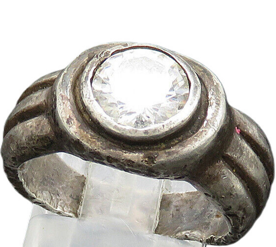 925 Sterling Silver  Vintage Cubic Zirconia Rustic Band Ring Sz 7  RG20789