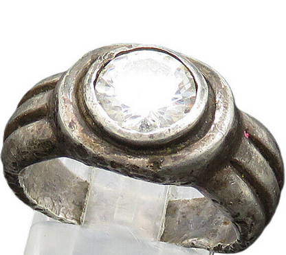 925 Sterling Silver  Vintage Cubic Zirconia Rustic Band Ring Sz 7  RG20789