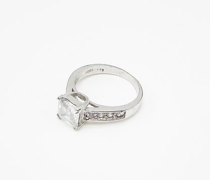 925 Sterling Silver  White Cubic Zirconia Engagement Ring Sz 7.5  RG2960