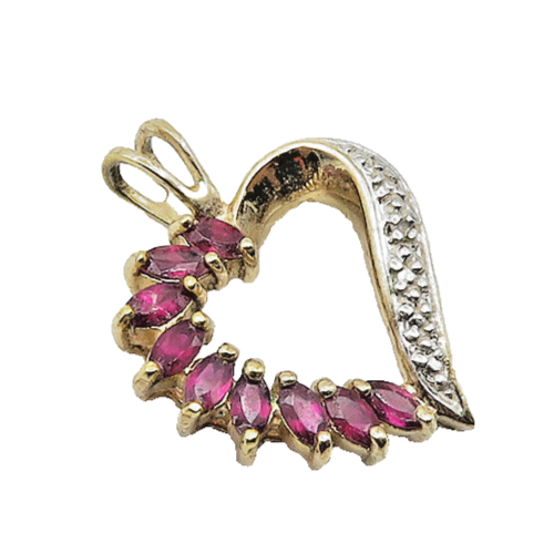 925 Sterling Silver  Vintage Ruby Two Tone Open Love Heart Pendant  PT14803