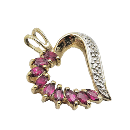 925 Sterling Silver  Vintage Ruby Two Tone Open Love Heart Pendant  PT14803