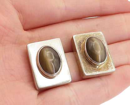 MEXICO 925 Sterling Silver  Vintage Cat's Eye Smoky Topaz Drop Earrings EG2887