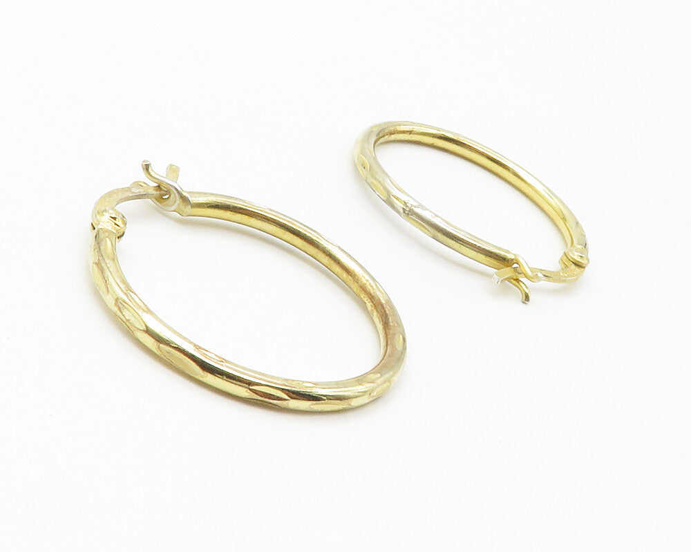 925 Sterling Silver  Shiny Gold Plated Etched Round Hoop Earrings  EG7316